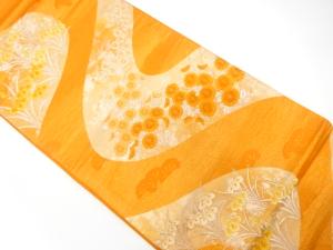 流水に杜若・菊模様織り出し　袋帯